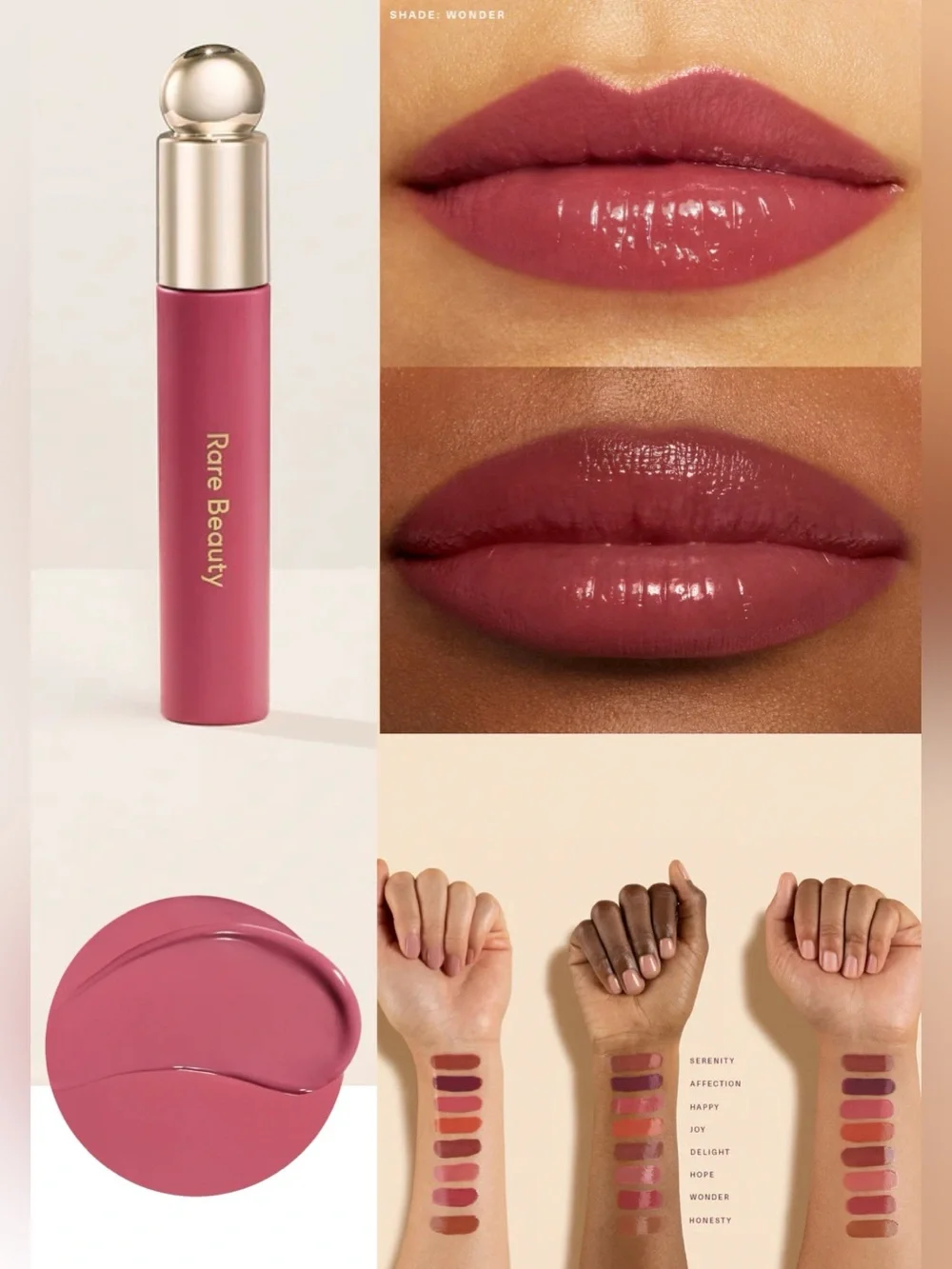 Rare Beauty Soft Pinch Tinted Lip Oil (Wonder-Rose Mauve) NIB 3 ml / 0.10 fl oz